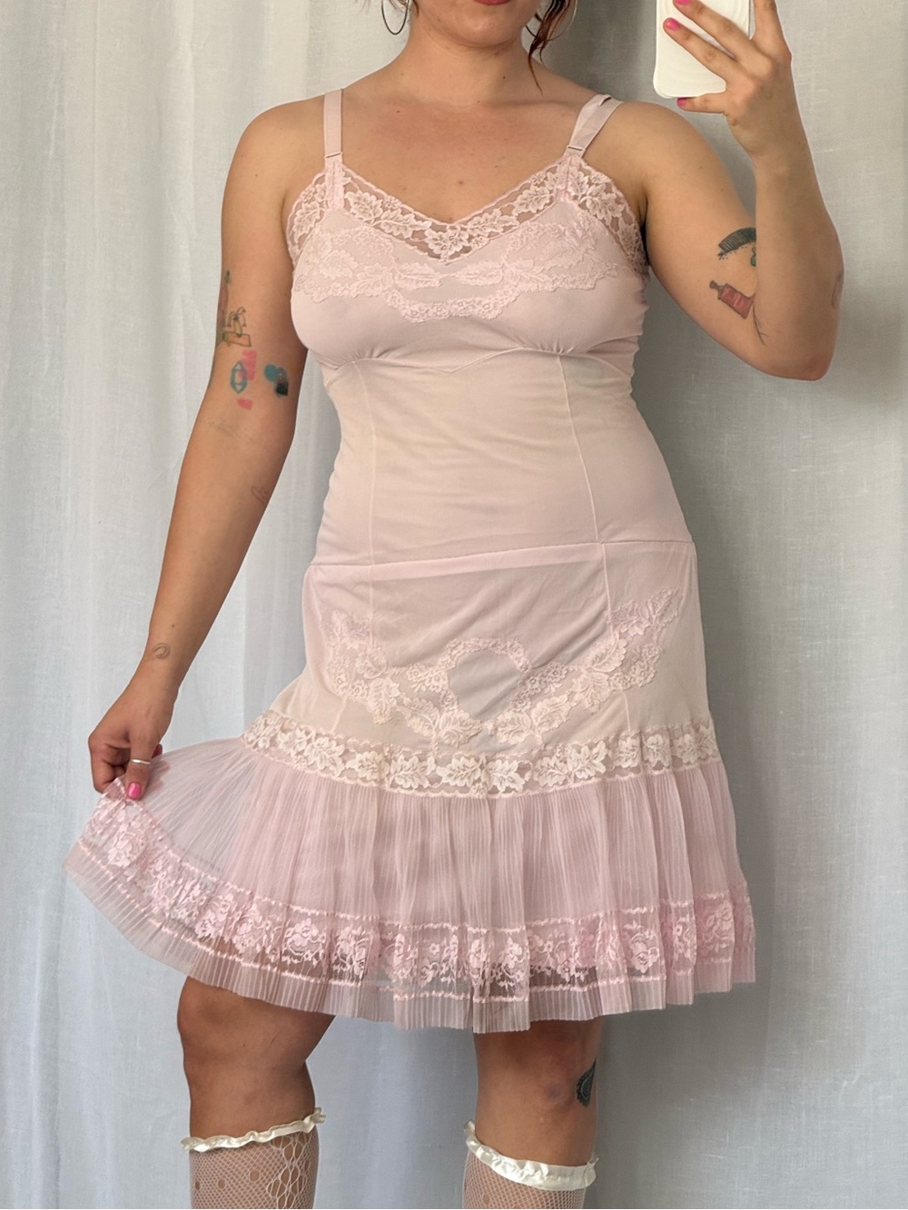 ౨ৎ vintage blush pink lace slip dress ⋆